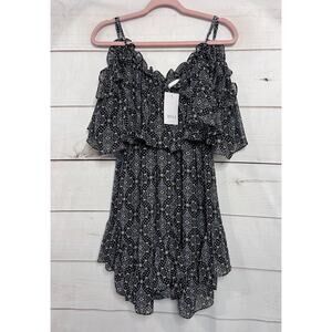MISA Size XS Dress NWT Black Geometric Print Ruffles Flirty Fun!